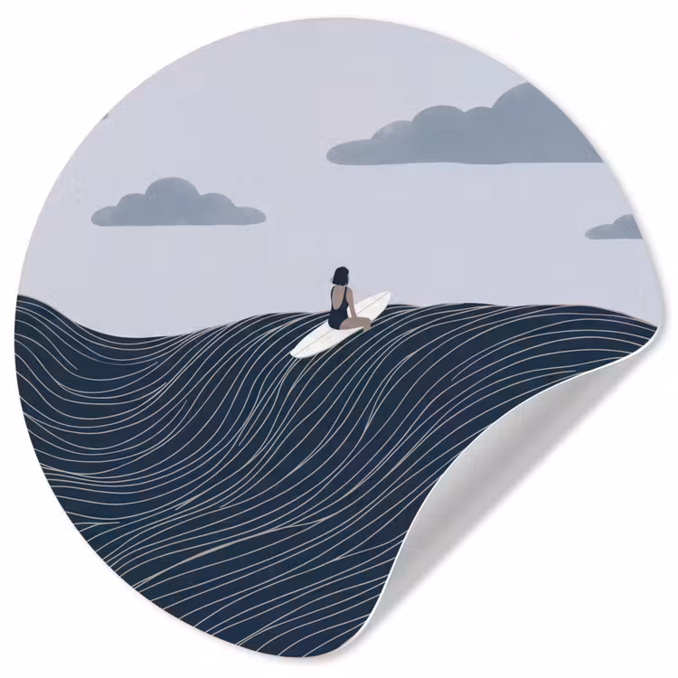 Persoon - Surfen - Oceaan - Natuur - Modern Wandcirkel behangsticker klein -3d