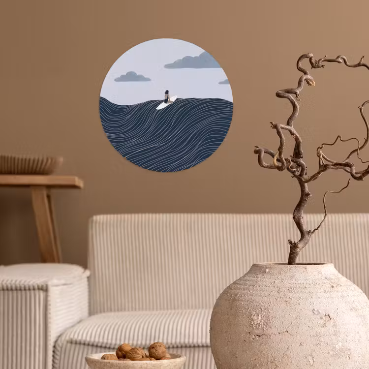 Persoon - Surfen - Oceaan - Natuur - Modern Wandcirkel behangsticker klein -sfeer1