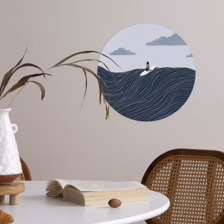 Persoon - Surfen - Oceaan - Natuur - Modern Wandcirkel behangsticker klein -sfeer3