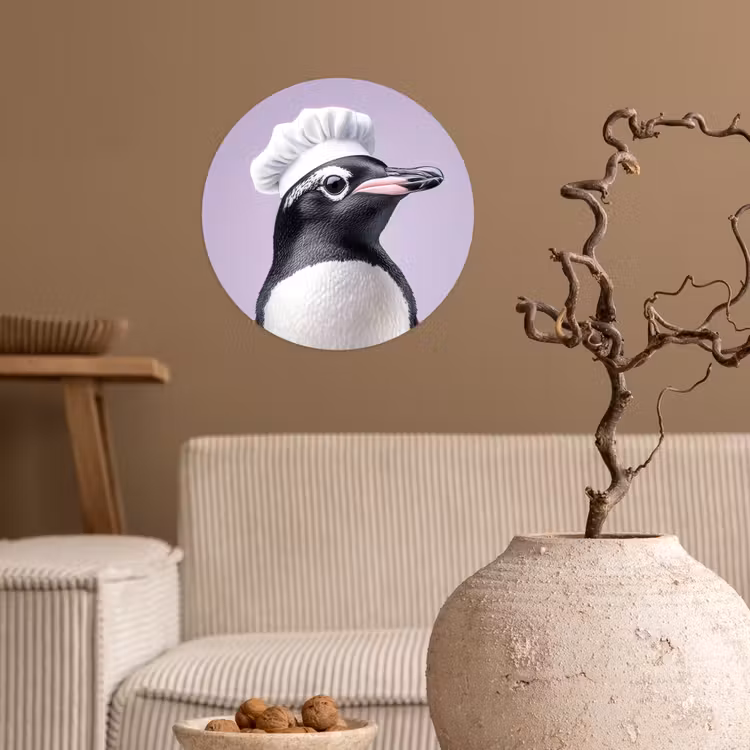 Pinguïn - Koksmuts - Lief - Paars Wandcirkel behangsticker klein -sfeer1