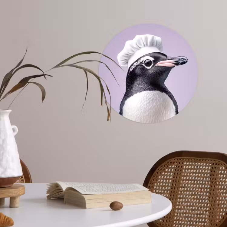 Pinguïn - Koksmuts - Lief - Paars Wandcirkel behangsticker klein -sfeer3