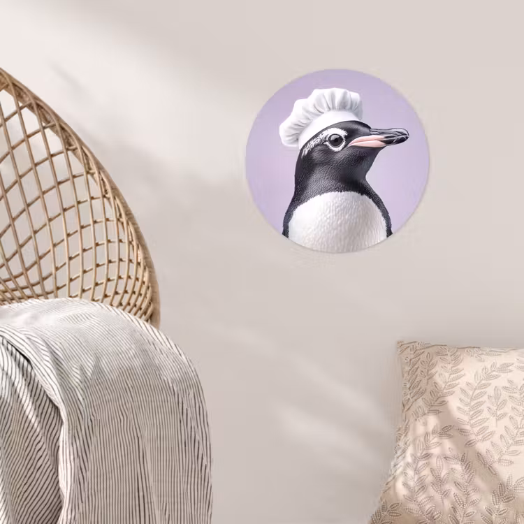 Pinguïn - Koksmuts - Lief - Paars Wandcirkel behangsticker klein -sfeer4
