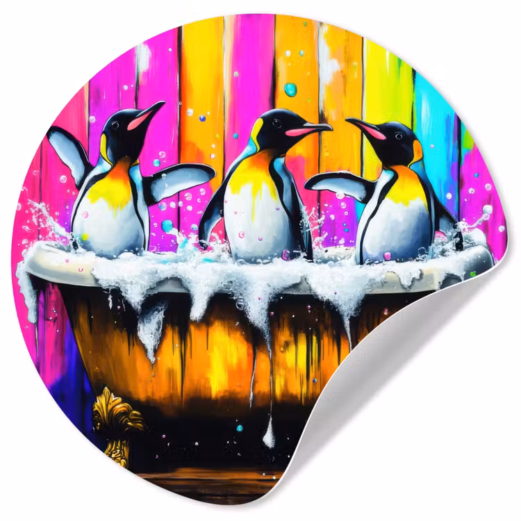 Pinguïns - Badkuip - Kleurrijk - Schuim Wandcirkel behangsticker klein -3d