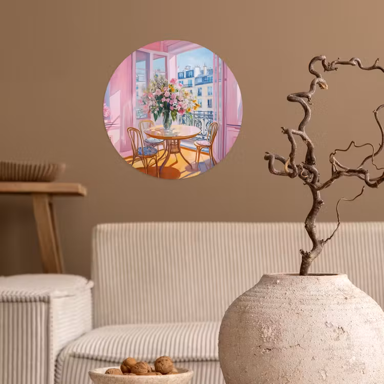 Pink - City - Bloemen Wandcirkel behangsticker klein -sfeer1