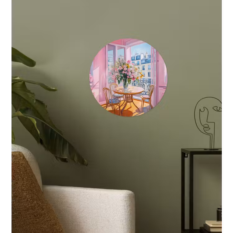 Pink - City - Bloemen Wandcirkel behangsticker klein -sfeer2