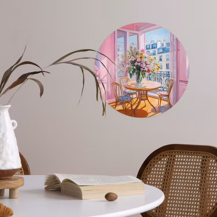 Pink - City - Bloemen Wandcirkel behangsticker klein -sfeer3