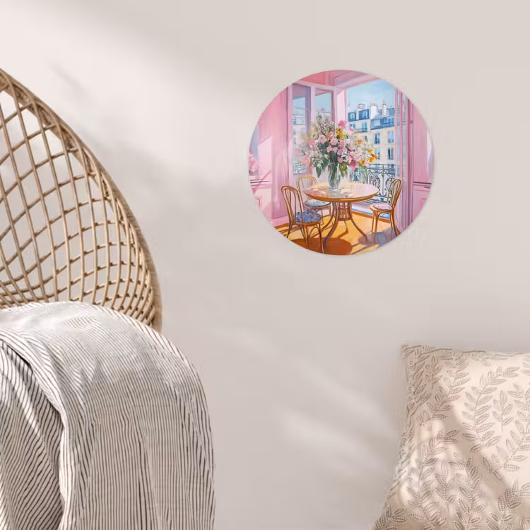 Pink - City - Bloemen Wandcirkel behangsticker klein -sfeer4