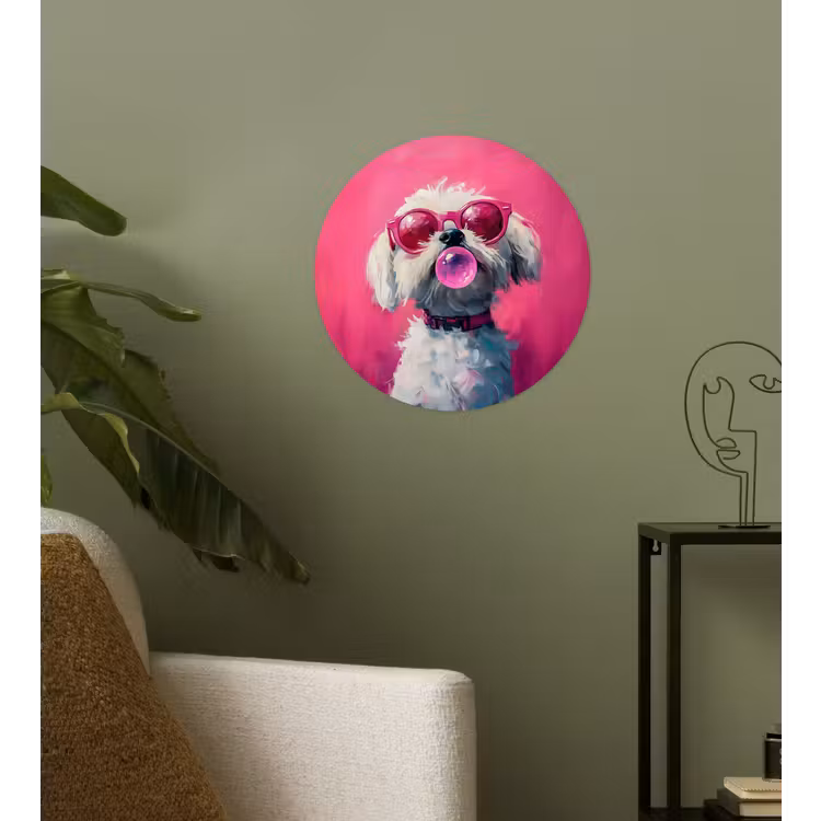 Pink - Hond - Bubbel Wandcirkel behangsticker klein -sfeer2