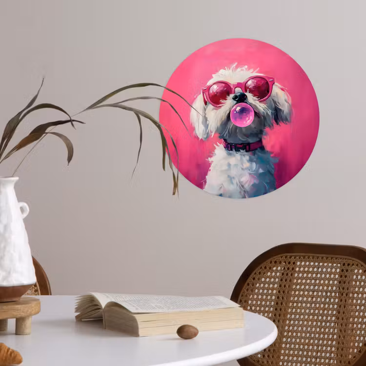Pink - Hond - Bubbel Wandcirkel behangsticker klein -sfeer3