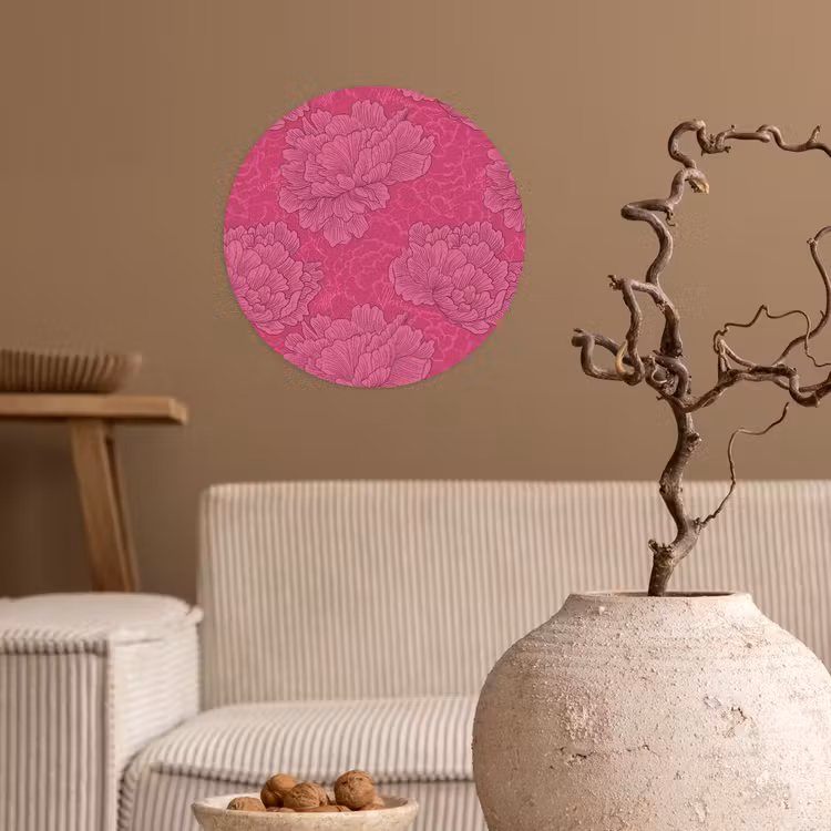 Pioenrozen - Energiek - Roze Wandcirkel behangsticker klein 186 -sfeer1