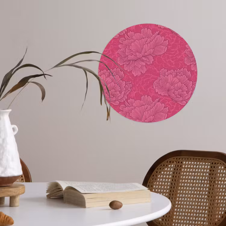 Pioenrozen - Energiek - Roze Wandcirkel behangsticker klein 186 -sfeer3