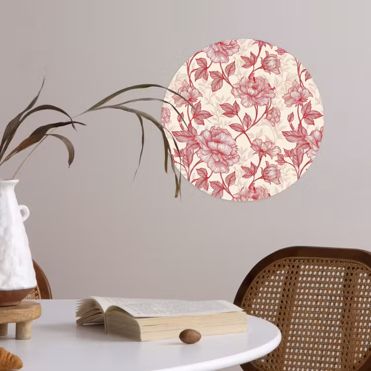 Pioenrozen - Modern - Rood Wandcirkel behangsticker klein 186 -sfeer3