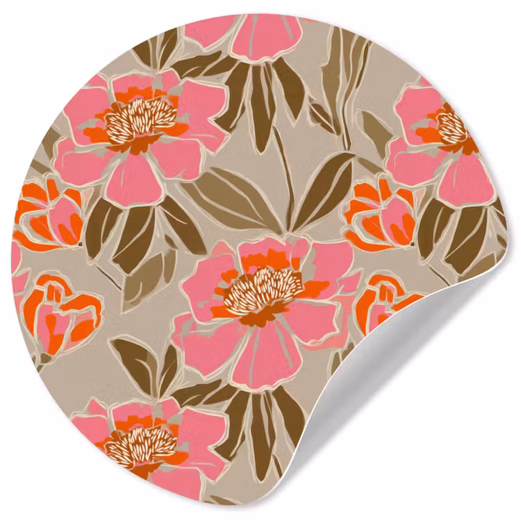 Pioenrozen - Patroon - Roze Wandcirkel behangsticker klein 186 -3d