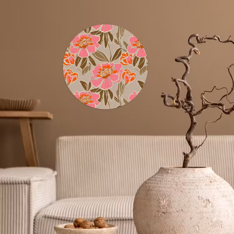 Pioenrozen - Patroon - Roze Wandcirkel behangsticker klein 186 -sfeer1