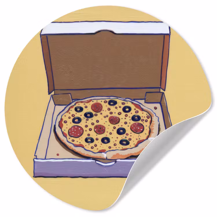 Pizza - Doos - Salami - Illustratie Wandcirkel behangsticker klein -3d