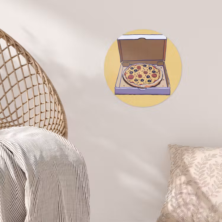 Pizza - Doos - Salami - Illustratie Wandcirkel behangsticker klein -sfeer4