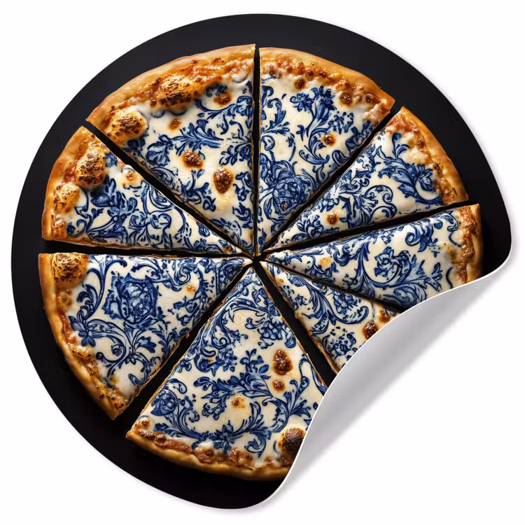Pizza - Eten - Delftsblauw Wandcirkel behangsticker klein -3d
