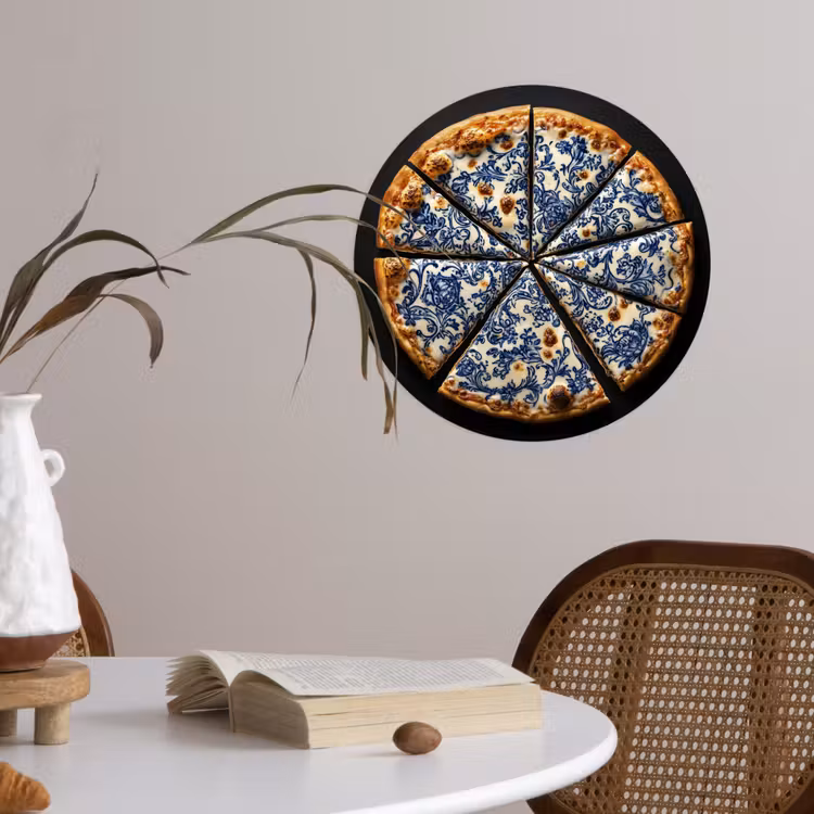 Pizza - Eten - Delftsblauw Wandcirkel behangsticker klein -sfeer3