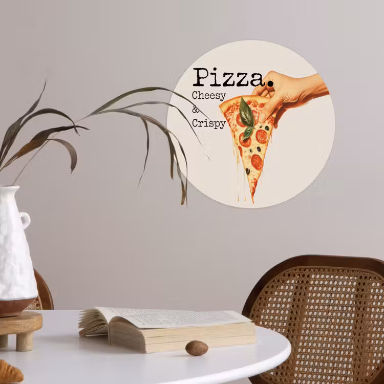 Pizza - Kaas - Pepperoni Wandcirkel behangsticker klein -sfeer3