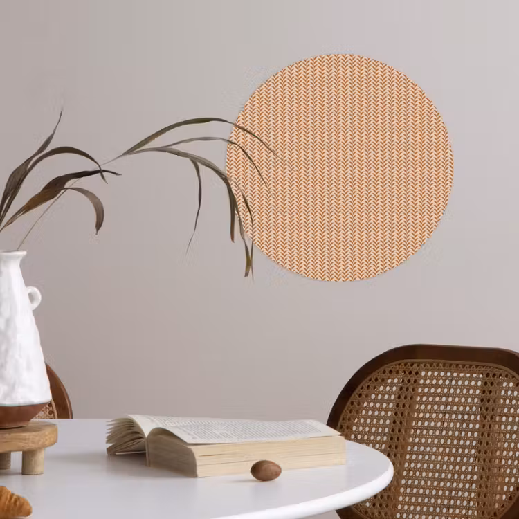 Plaid - Patroon - Bladvorm - Bruin Wandcirkel behangsticker klein 186 -sfeer3