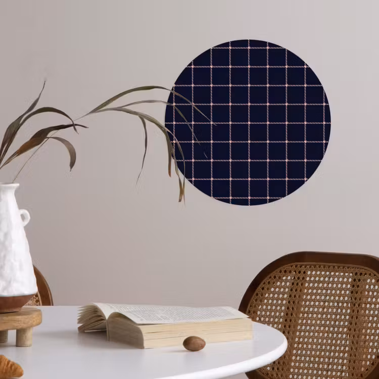 Plaid - Patroon - Blauw - Roze Wandcirkel behangsticker klein 186 -sfeer3
