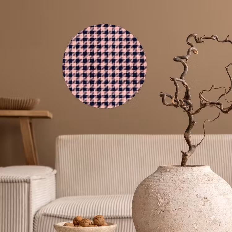 Plaid - Patroon - Roze - Zwart Wandcirkel behangsticker klein 186 -sfeer1