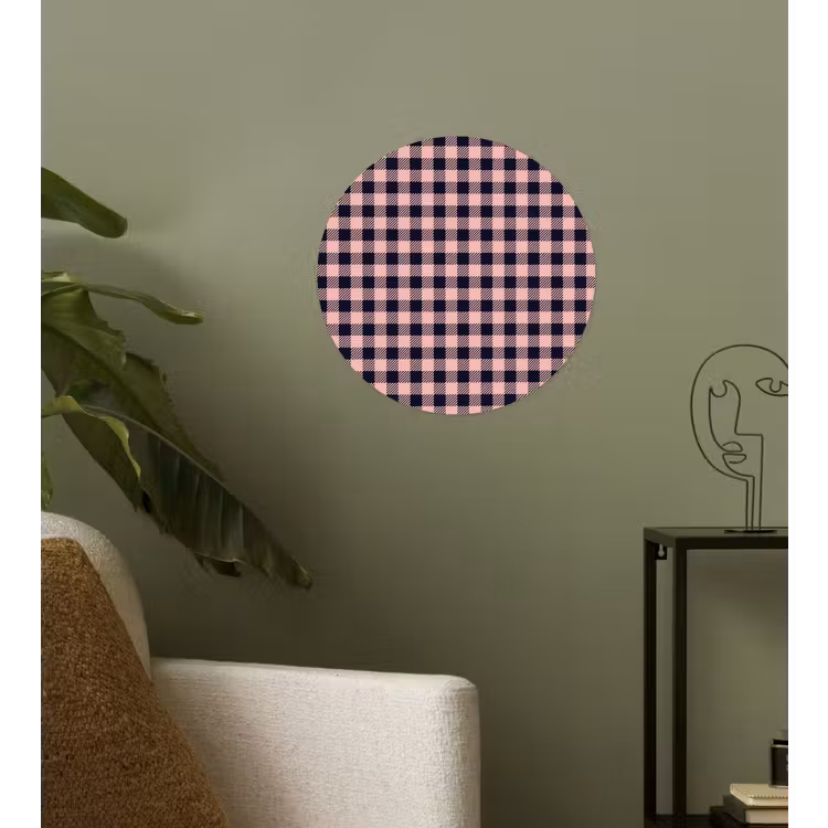 Plaid - Patroon - Roze - Zwart Wandcirkel behangsticker klein 186 -sfeer2