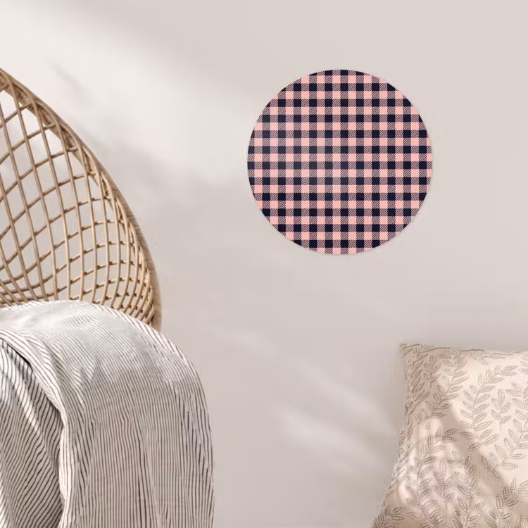 Plaid - Patroon - Roze - Zwart Wandcirkel behangsticker klein 186 -sfeer4
