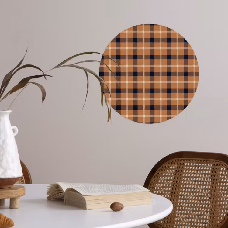 Plaid - Patroon - Vierkant - Bruin Wandcirkel behangsticker klein 186 -sfeer3