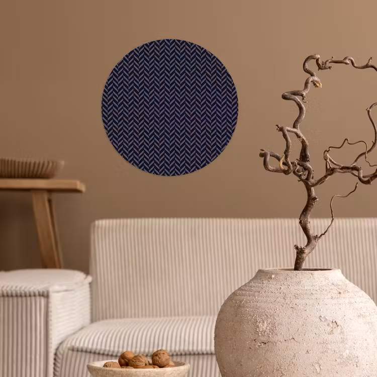 Plaid - Patroon - Visgraad - Blauw Wandcirkel behangsticker klein 186 -sfeer1