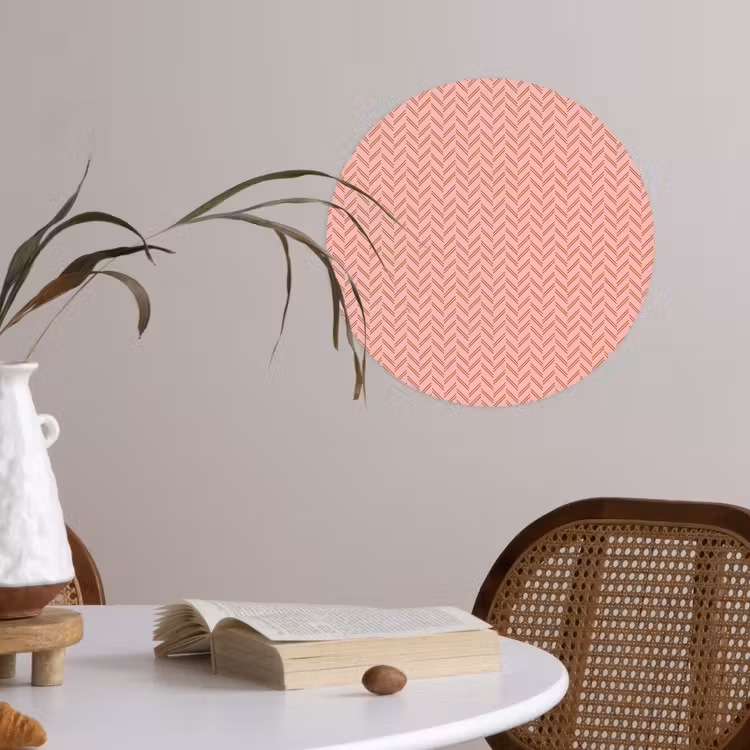 Plaid - Patroon - Visgraad - Roze Wandcirkel behangsticker klein 186 -sfeer3