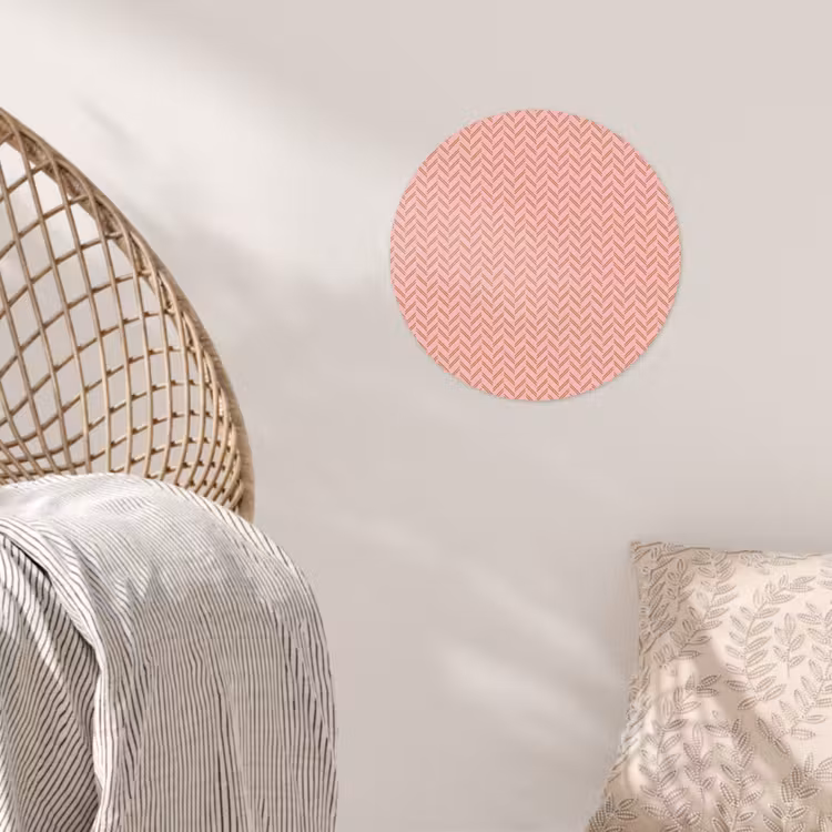Plaid - Patroon - Visgraad - Roze Wandcirkel behangsticker klein 186 -sfeer4