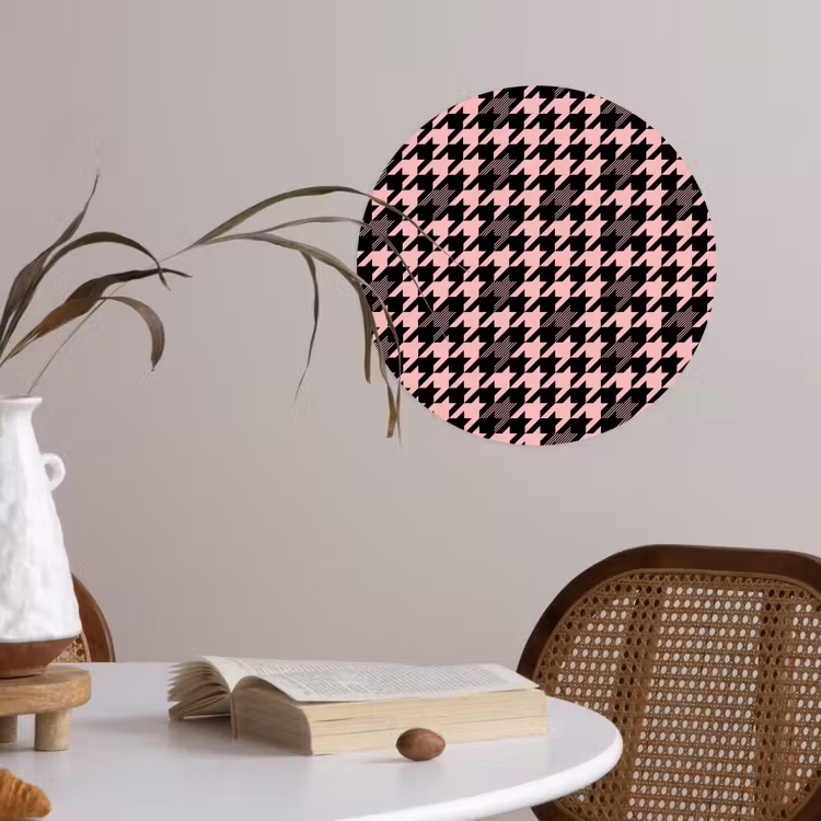 Plaid - Patroon - Zwart - Roze Wandcirkel behangsticker klein 186 -sfeer3