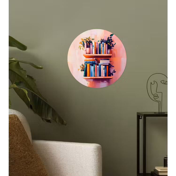Planken - Boeken - Bladeren Wandcirkel behangsticker klein -sfeer2