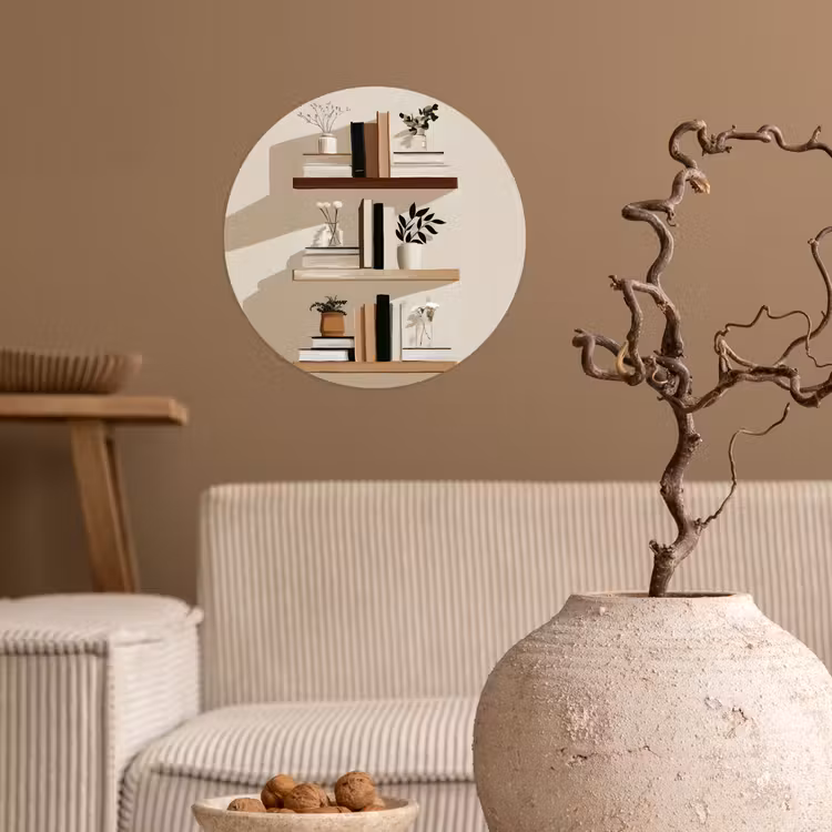 Plankjes - Boeken - Vaasjes - Planten Wandcirkel behangsticker klein -sfeer1