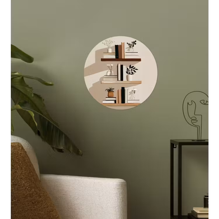 Plankjes - Boeken - Vaasjes - Planten Wandcirkel behangsticker klein -sfeer2