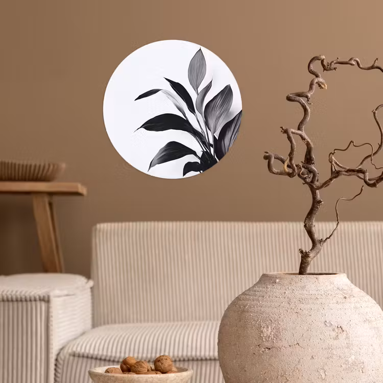 Plant - Bladeren - Minimalistisch - Zwart Wandcirkel behangsticker klein -sfeer1
