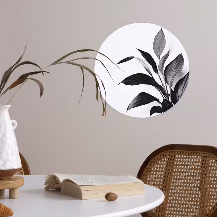Plant - Bladeren - Minimalistisch - Zwart Wandcirkel behangsticker klein -sfeer3