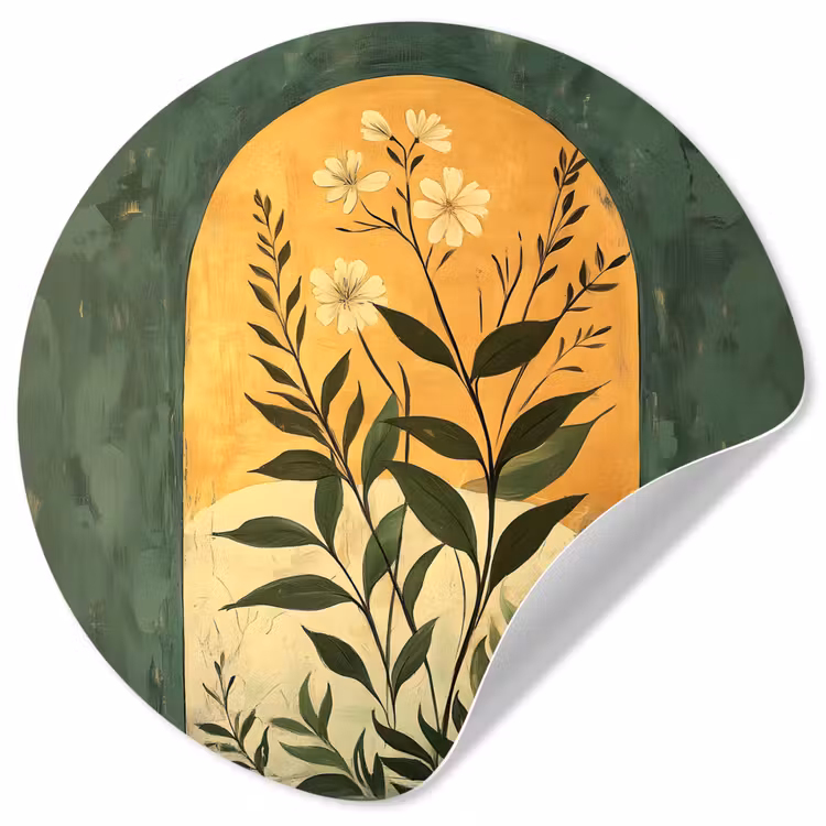 Plant - Bloemen - Wit Wandcirkel behangsticker klein -3d