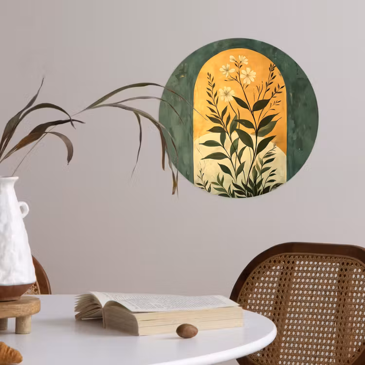 Plant - Bloemen - Wit Wandcirkel behangsticker klein -sfeer3