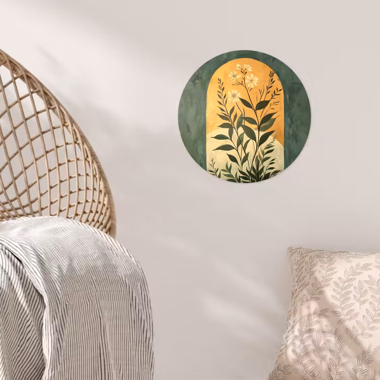 Plant - Bloemen - Wit Wandcirkel behangsticker klein -sfeer4