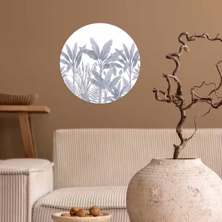 Planten - Bladeren - Natuur - Grijs Wandcirkel behangsticker klein -sfeer1