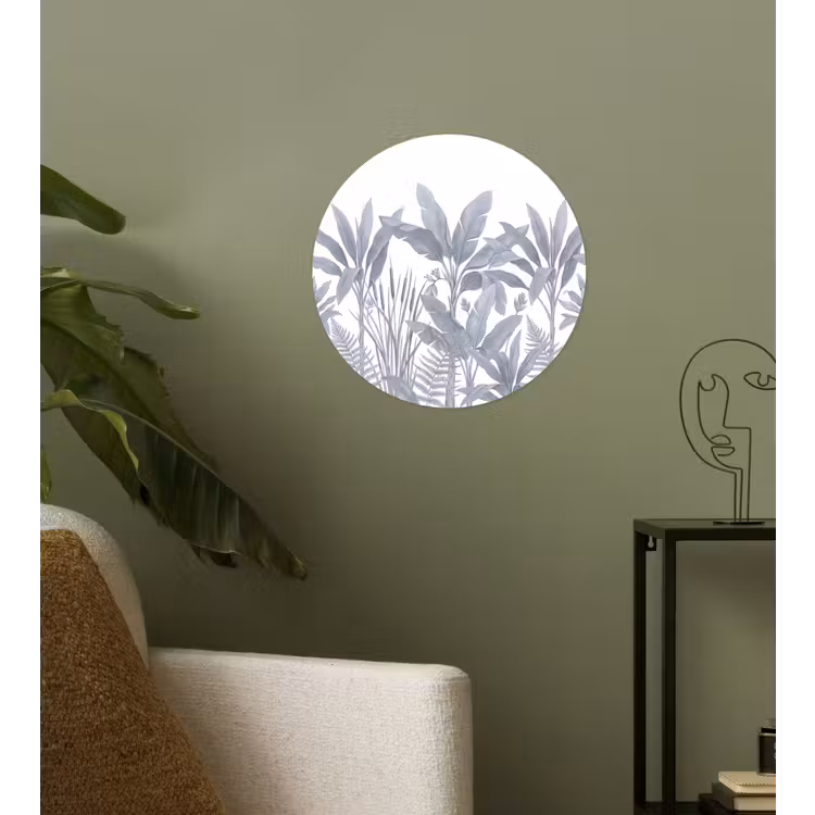 Planten - Bladeren - Natuur - Grijs Wandcirkel behangsticker klein -sfeer2