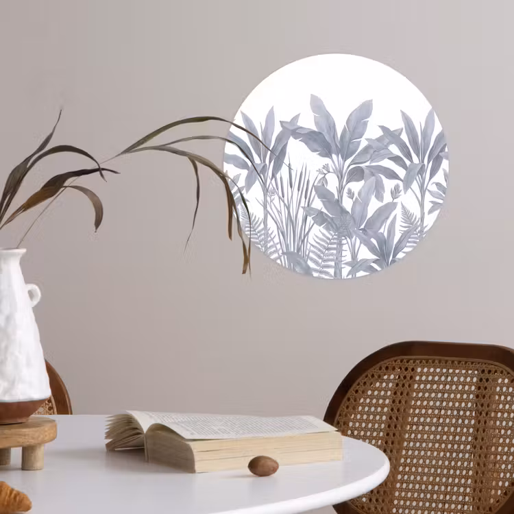 Planten - Bladeren - Natuur - Grijs Wandcirkel behangsticker klein -sfeer3
