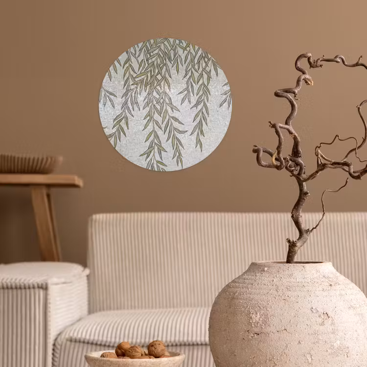 Planten - Mozaïek - Patroon - Groen - Blauw Wandcirkel behangsticker klein -sfeer1