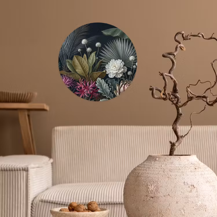 Planten - Tropisch - Botanisch - Donker - Groen Wandcirkel behangsticker klein -sfeer1