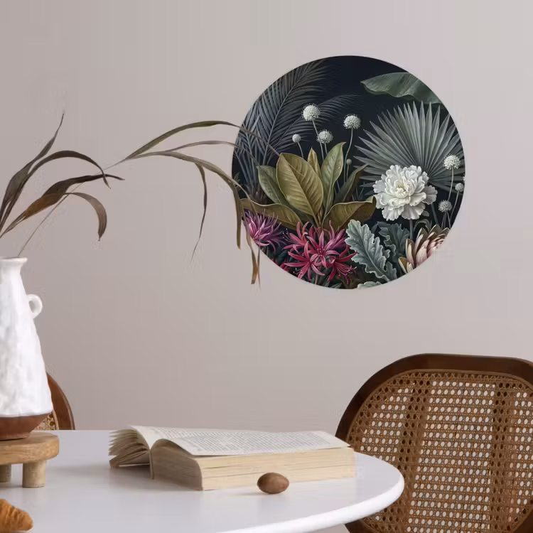 Planten - Tropisch - Botanisch - Donker - Groen Wandcirkel behangsticker klein -sfeer3