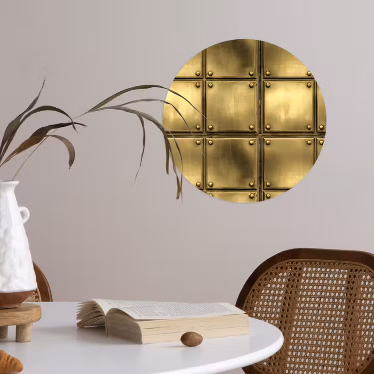 Platen - Industrieel - Stoer - Goud Wandcirkel behangsticker klein 186 -sfeer3