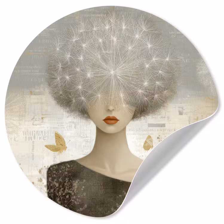 Pluis - Vrouw - Beige Wandcirkel behangsticker klein -3d