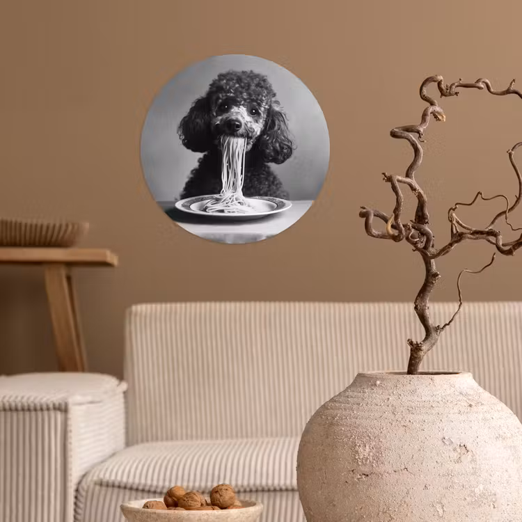Poedel - Hond - Zwart - Wit - Schattig - Pasta Wandcirkel behangsticker klein -sfeer1